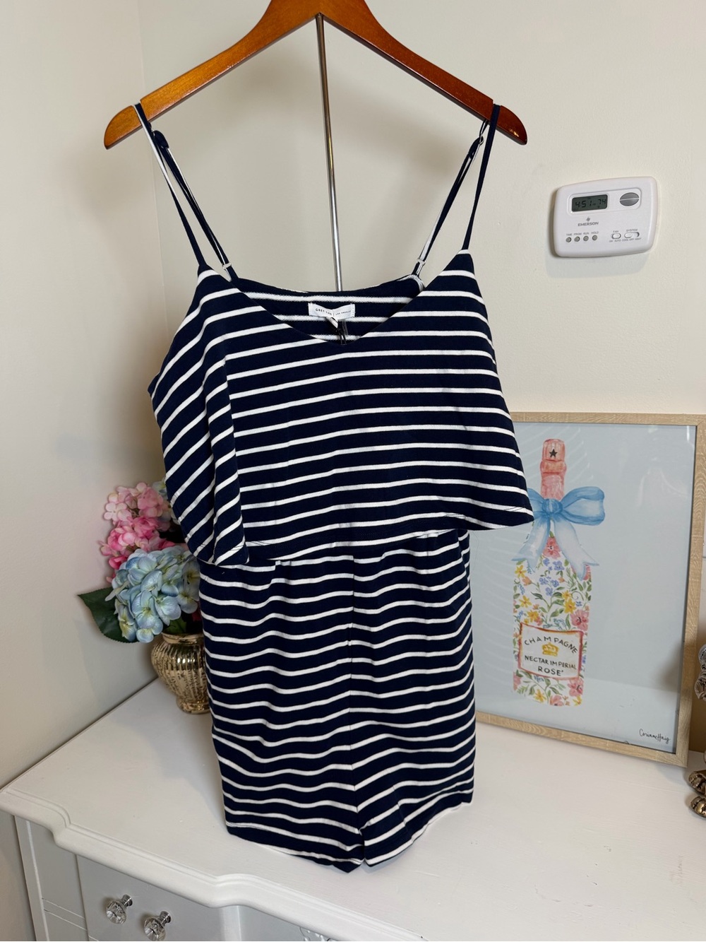 🏷️ NEW Nautical Grey Lab Stripe Knit Romper - Size L (Navy/White)